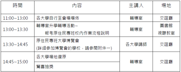 活動轉知「高三學生原住民之學習輔導活動-原住民專班大學博覽會」圖片